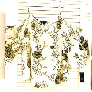 Cold shoulder INC bell sleeves. Floral top